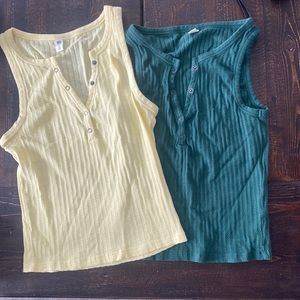 Lot of 2 BP Ribbed Henley style tanks yellow and green medium
